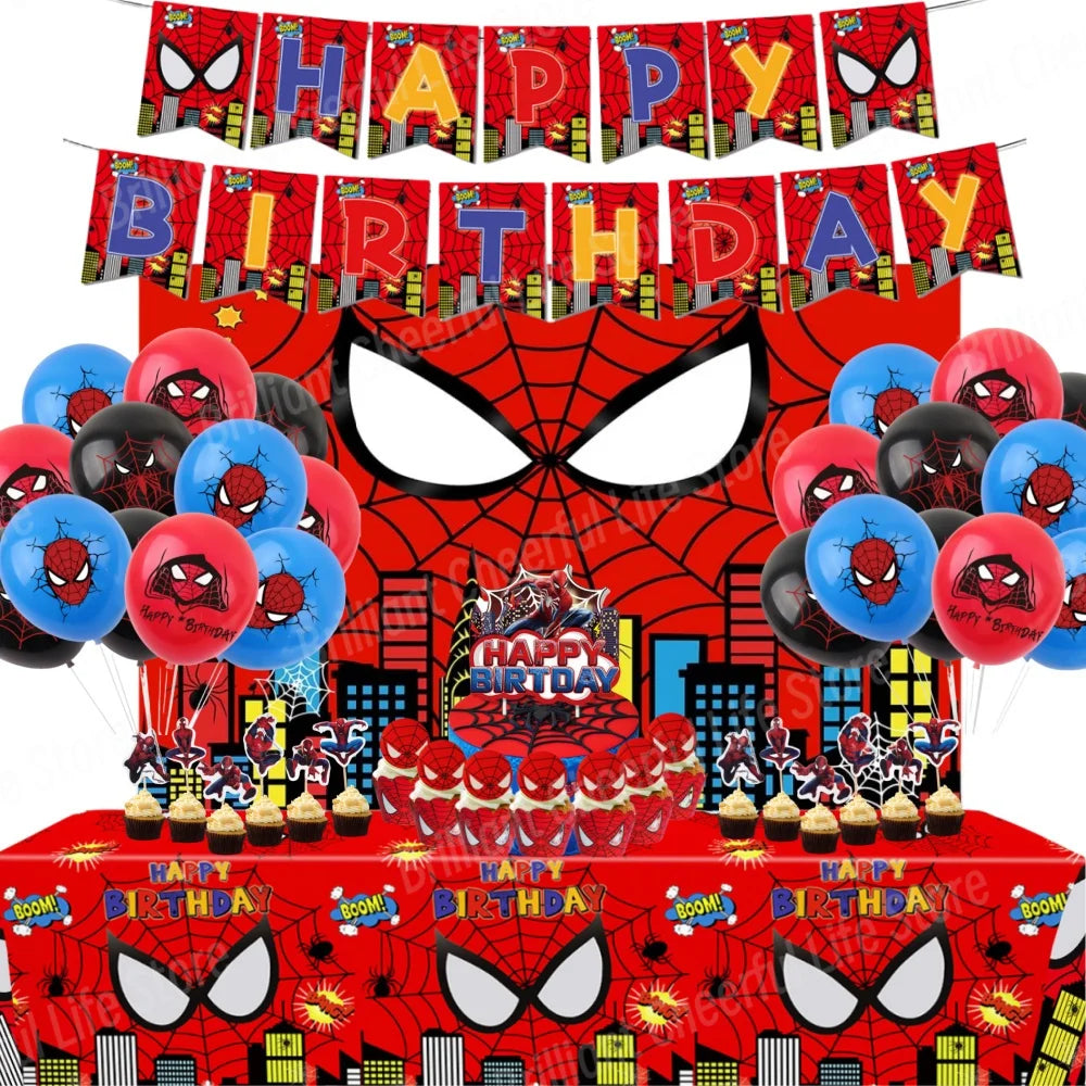 SpiderMan Birthday Decorations Superhero Disposable Tableware Banner Balloons Kids Boys Baby Shower Spider Party Event Supplies - Dein Shop - dauerhaft günstig!