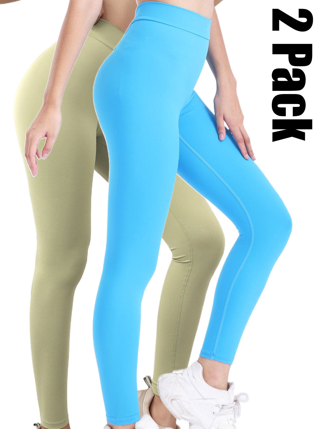 2er Set Hochtaillierte Leggings für Frauen – Weiche Sport-Leggings mit Bauchkontrolle für Yoga, Laufen und Fitness