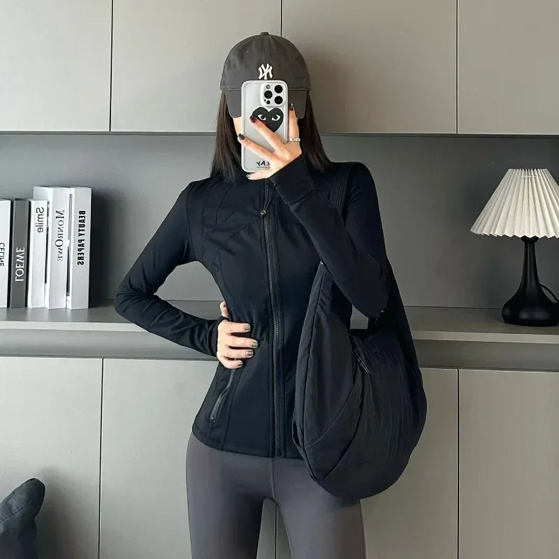 Women Define Long Sleeve Sports Jacket With Pockets High Elastic Fitness Yoga Running Zip Up Jackets Workout Coat Top - Dein Shop - dauerhaft günstig!