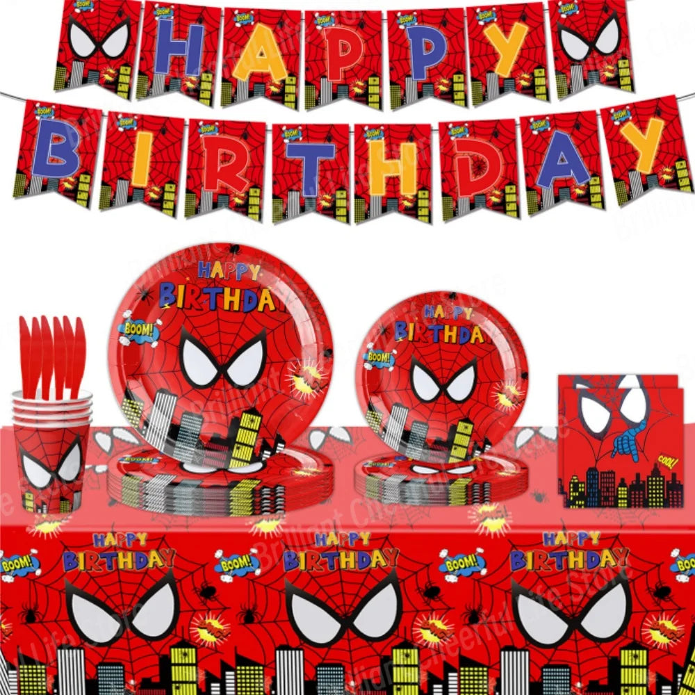 SpiderMan Birthday Decorations Superhero Disposable Tableware Banner Balloons Kids Boys Baby Shower Spider Party Event Supplies - Dein Shop - dauerhaft günstig!