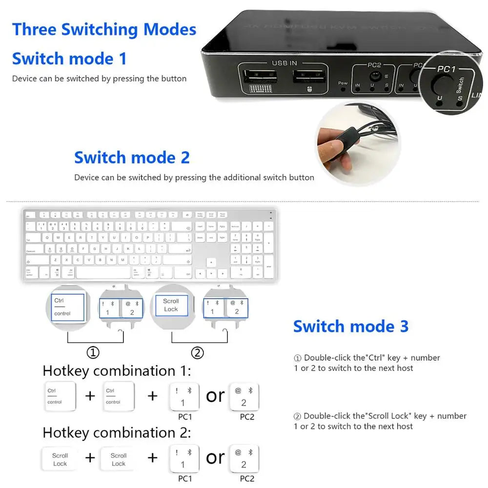 2 in 1 Out 4K HDMI KVM Switcher 2 Port HDMI USB Umschalter für Laptop,PC,PS4,Xbox HDTV - Dein Shop - dauerhaft günstig!