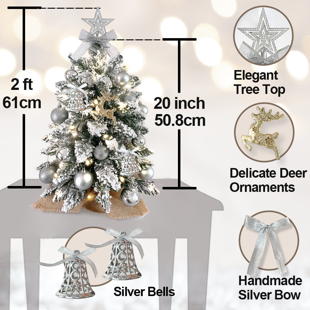 Mini Weihnachtsbaum mit Lichtern – Künstlicher Tabletop Baum mit Schneeeffekt und Ornamenten – Exquisite Weihnachtsdekoration für Zuhause und Büro - Dein Shop - dauerhaft günstig!