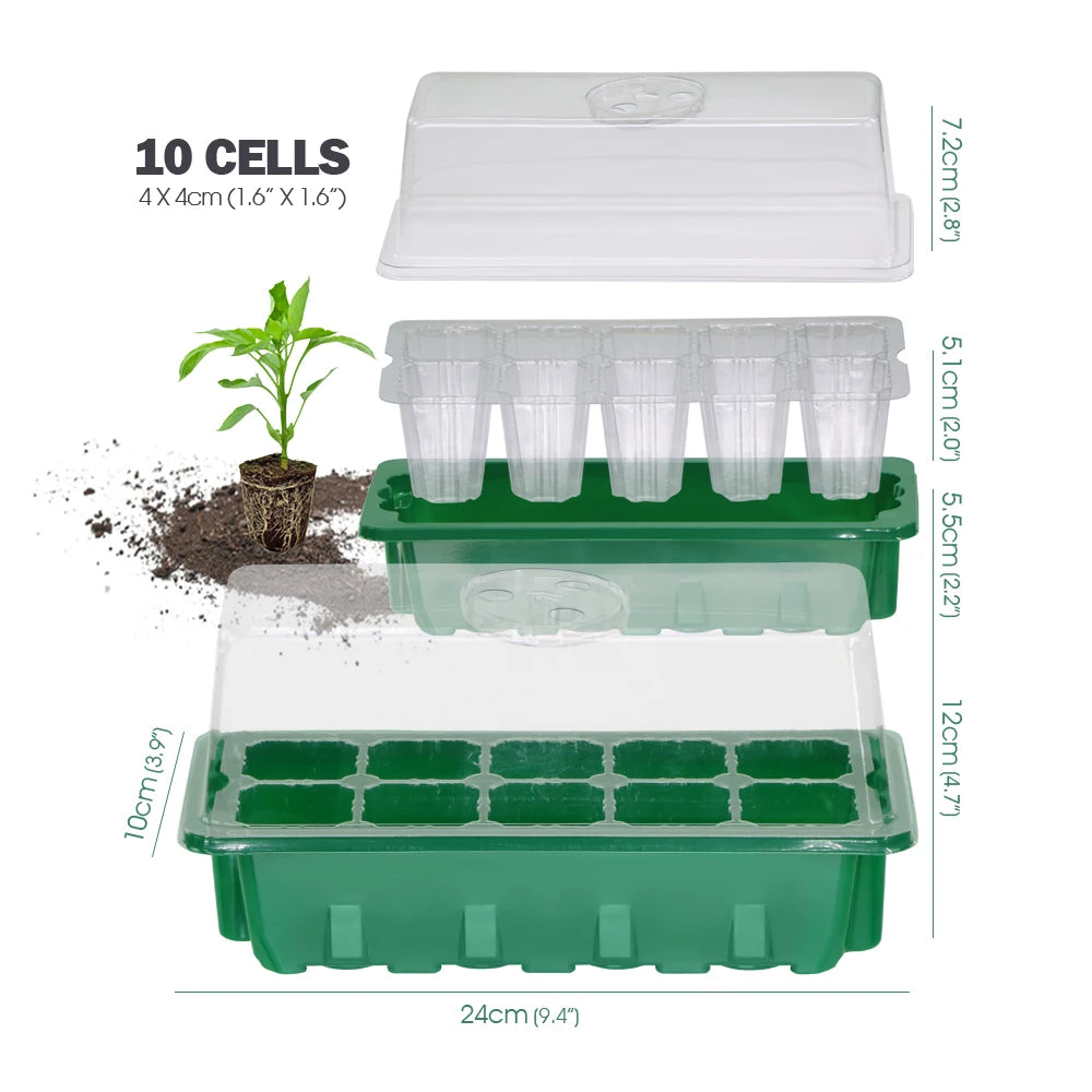 Rechteckige 10-Zellen-Anzuchtpalette mit Transparentem Deckel und Einstellbaren Belüftungsöffnungen – Hochwertige PET-Qualität für die Heimgarten-Anzucht, Ideal als Saatgut-Startset - Dein Shop - dauerhaft günstig!