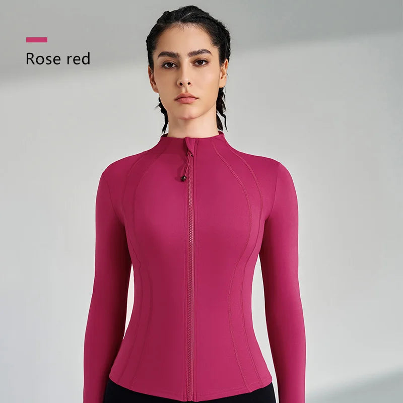 Women's Sports Fitness Zip Long Sleeve Jacket Standing Collar Yoga Running Slim Top Breathable Quick Dry Gym Training Clothes - Dein Shop - dauerhaft günstig!