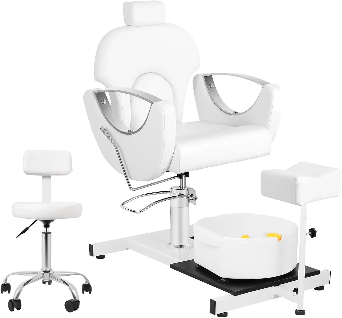 360° Swivel Pedicure Chair with Stool & Massage Foot Bath, Pedicure Station Hydraulic Adjustable Height No Plumbing for Foot - Dein Shop - dauerhaft günstig!