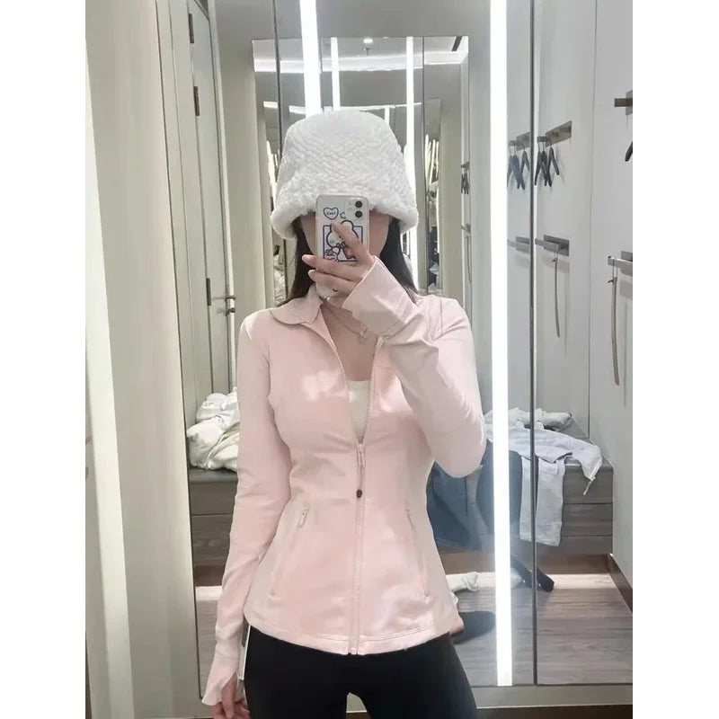 Women Define Long Sleeve Sports Jacket With Pockets High Elastic Fitness Yoga Running Zip Up Jackets Workout Coat Top - Dein Shop - dauerhaft günstig!