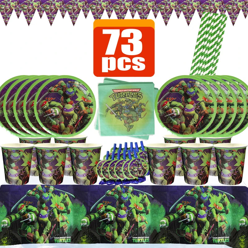 Ninja Turtle Geburtstagsdeko - Festausstattung für Kindergeburtstag mit Lärm-machern, Einweggeschirr und Fotokulisse - Perfektes Party-Set für Jungen und Spielzeug-Geschenk - Dein Shop - dauerhaft günstig!