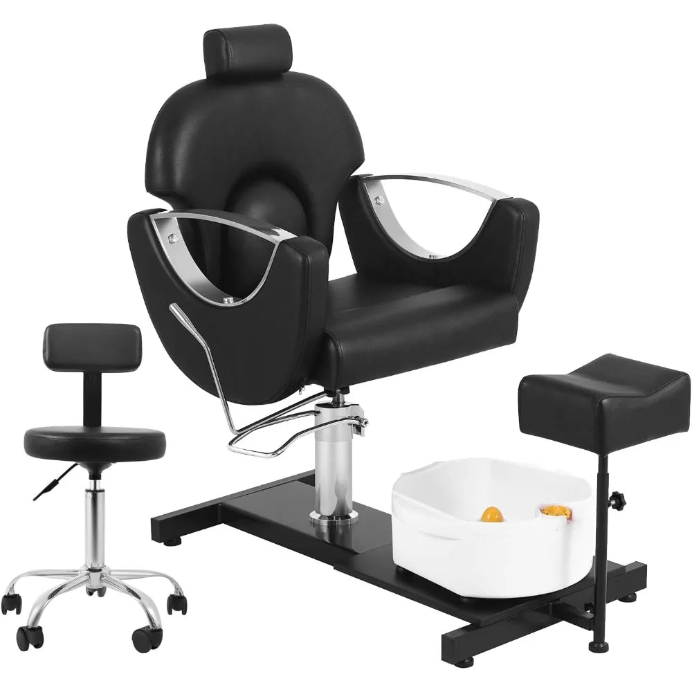 360° Swivel Pedicure Chair with Stool & Massage Foot Bath, Pedicure Station Hydraulic Adjustable Height No Plumbing for Foot - Dein Shop - dauerhaft günstig!