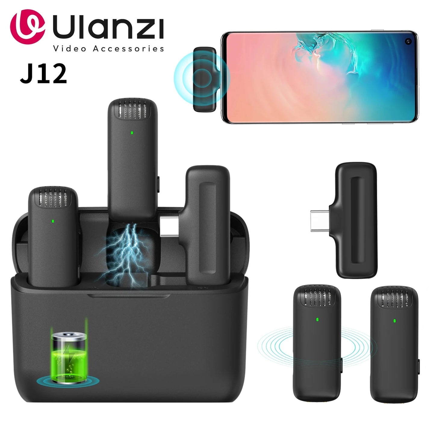 Ulanzi J12 Lavalier Microphone Professional Portable 20M Receive Range Plug and Play Mic For Smartphone Android iPhone 13 14 15 - Dein Shop - dauerhaft günstig!