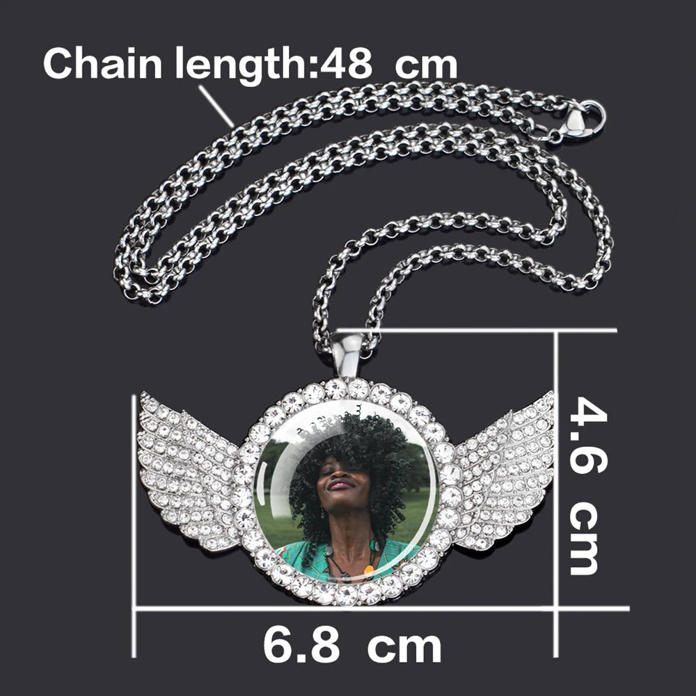 Custom Necklace Personalized Photo Picture Angel Wings Rhinestone Pendant Chains Necklaces Creative Fashion Hip Hop Jewelry Gift - Dein Shop - dauerhaft günstig!