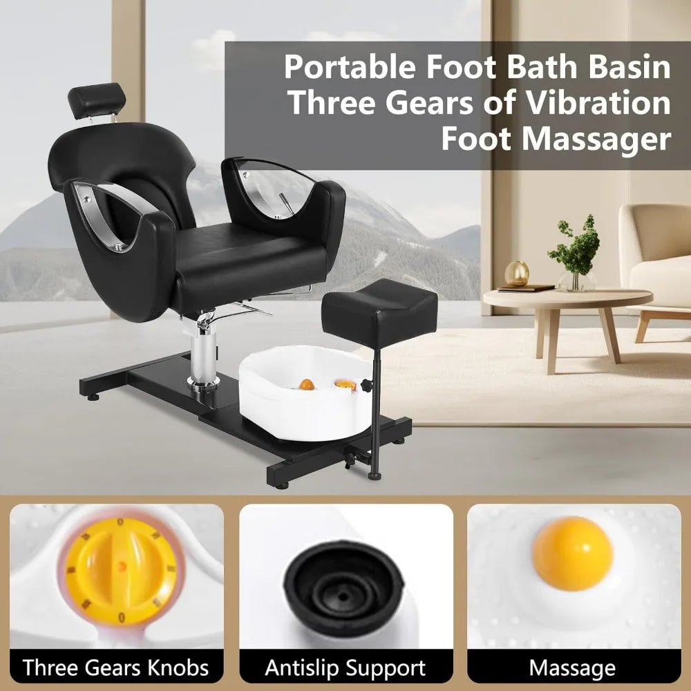 360° Swivel Pedicure Chair with Stool & Massage Foot Bath, Pedicure Station Hydraulic Adjustable Height No Plumbing for Foot - Dein Shop - dauerhaft günstig!