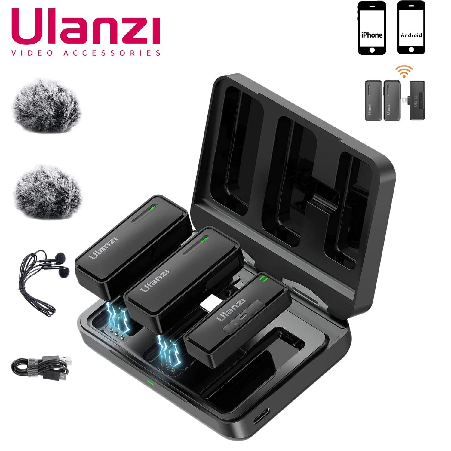 Ulanzi 2.4G Wireless Lavalier Microphone System Voice Recording Pen with Muff Audio Noise Reduce for iPhone Android SmartPhone - Dein Shop - dauerhaft günstig!