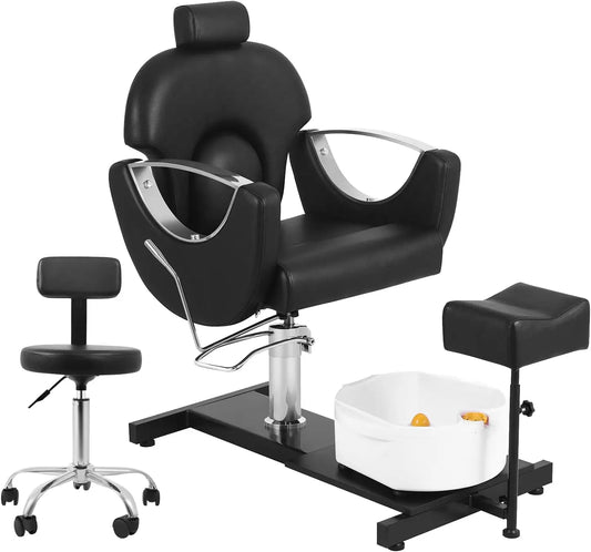 360° Swivel Pedicure Chair with Stool & Massage Foot Bath, Pedicure Station Hydraulic Adjustable Height No Plumbing for Foot - Dein Shop - dauerhaft günstig!