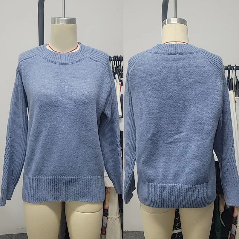 Herbstliche Farbkombination: Eleganter European Milk Blue Bedford Cord Pullover für Damen