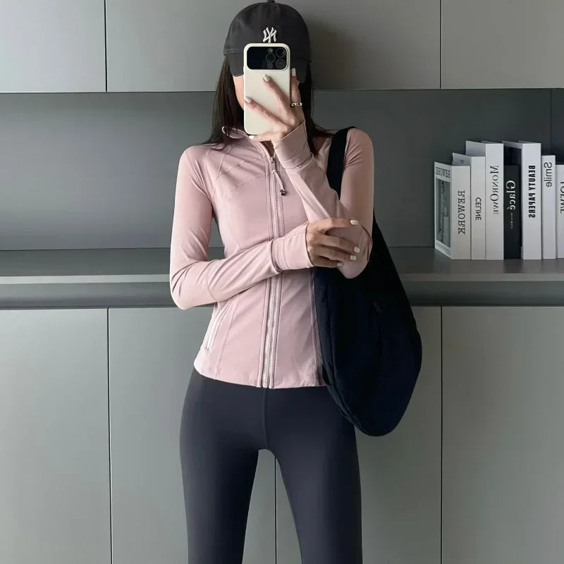 Women Define Long Sleeve Sports Jacket With Pockets High Elastic Fitness Yoga Running Zip Up Jackets Workout Coat Top - Dein Shop - dauerhaft günstig!