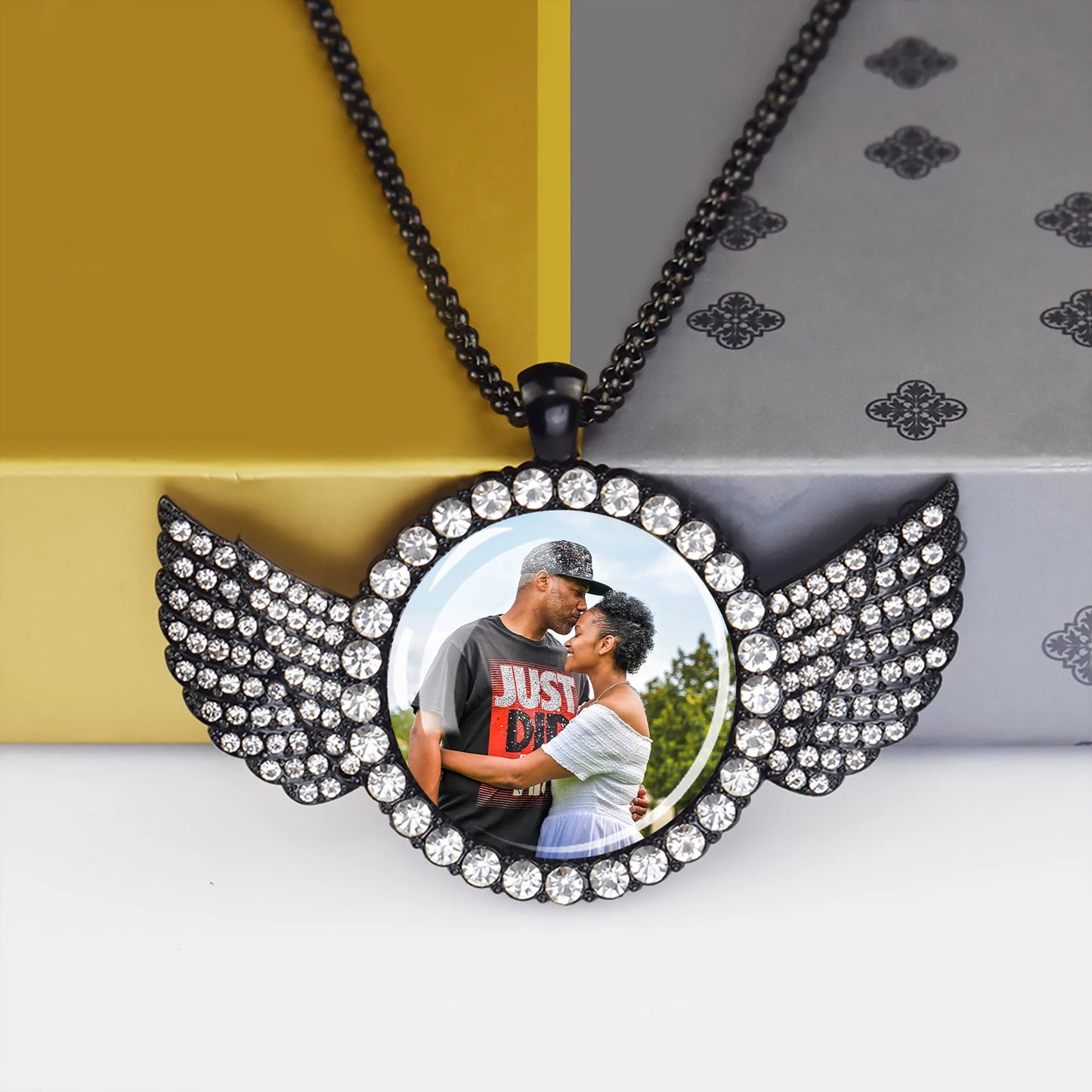 Custom Necklace Personalized Photo Picture Angel Wings Rhinestone Pendant Chains Necklaces Creative Fashion Hip Hop Jewelry Gift - Dein Shop - dauerhaft günstig!