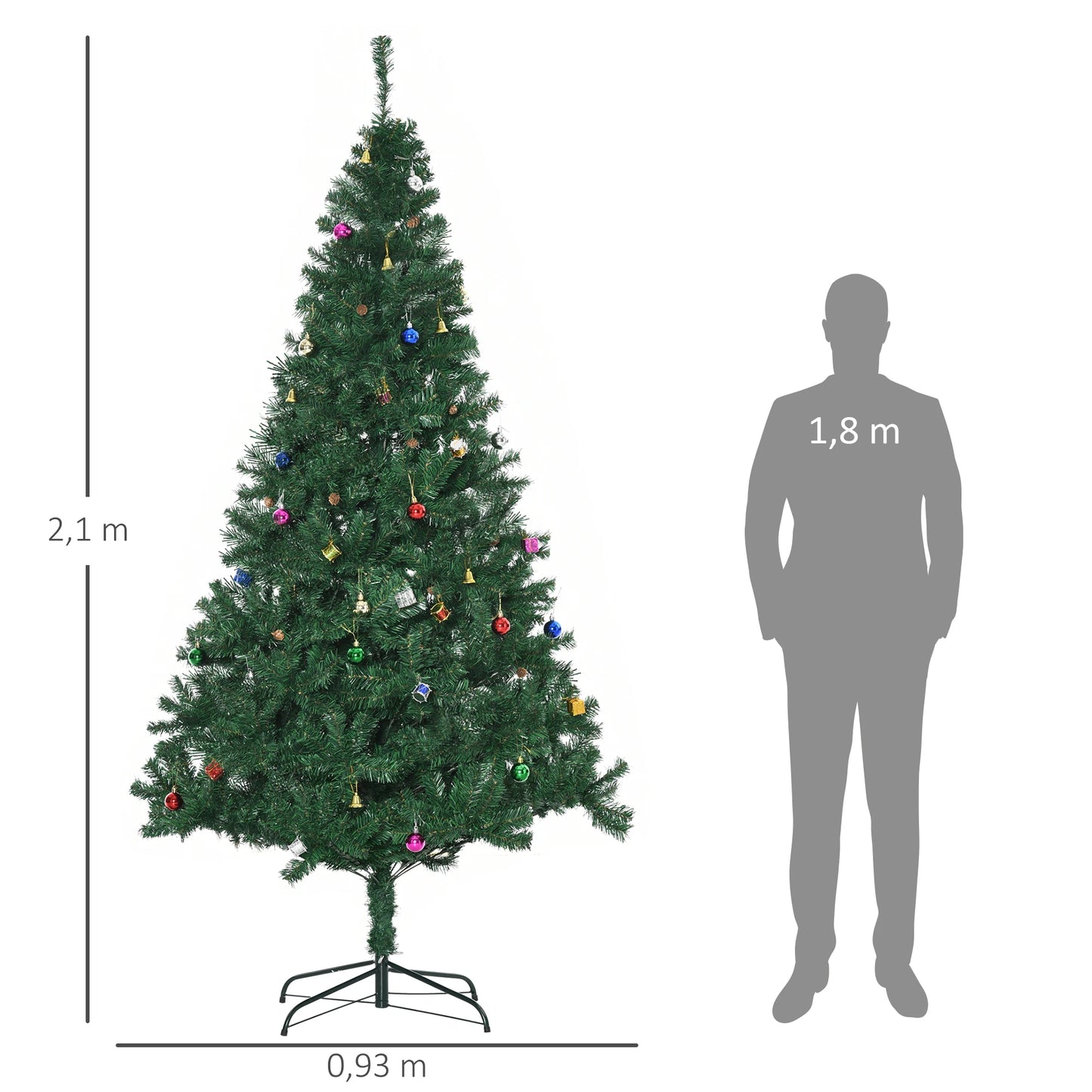 HOMCOM Kunstweihnachtsbaum 210 cm mit 1036 Zweigen und festlicher Dekoration - Dein Shop - dauerhaft günstig!