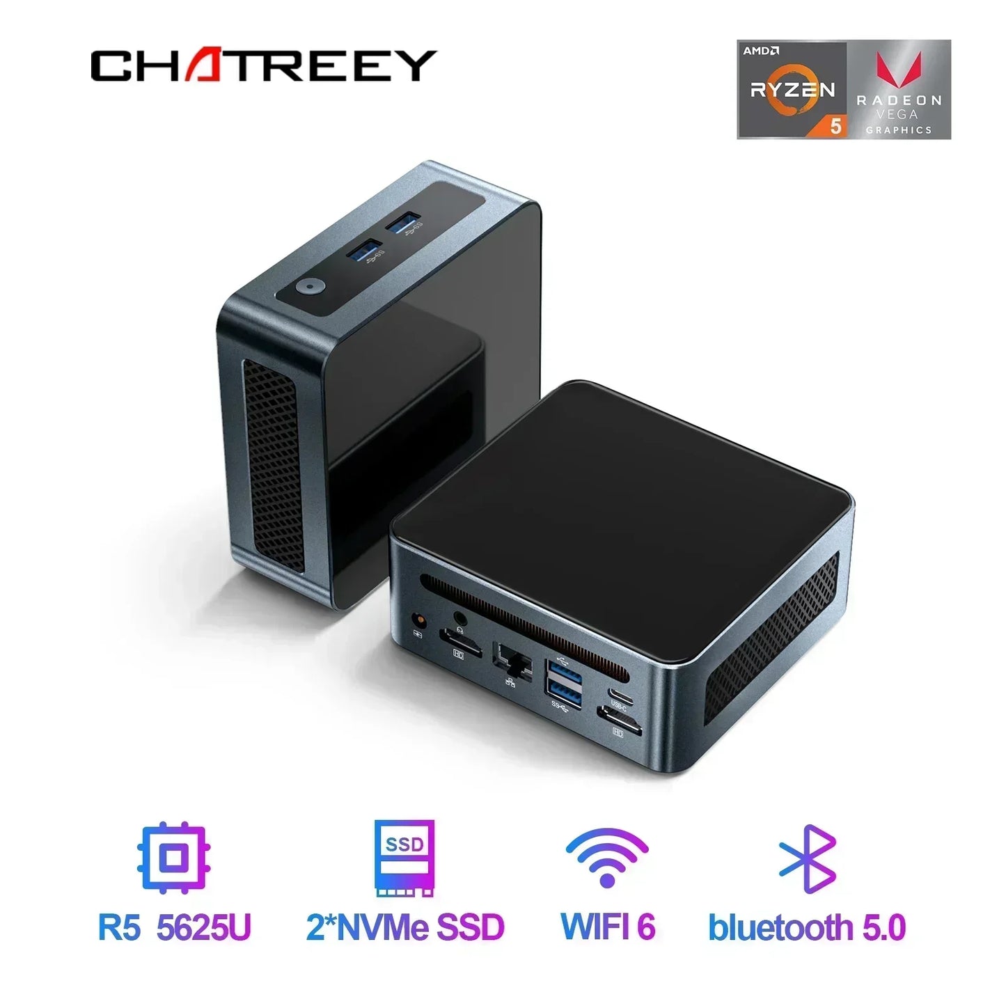 Chatreey  AN2P Mini PC R5 5625U/3550H Gaming Desktop Computer NVME SSD WIFI6 HD Windows 11 Pro - Dein Shop - dauerhaft günstig!