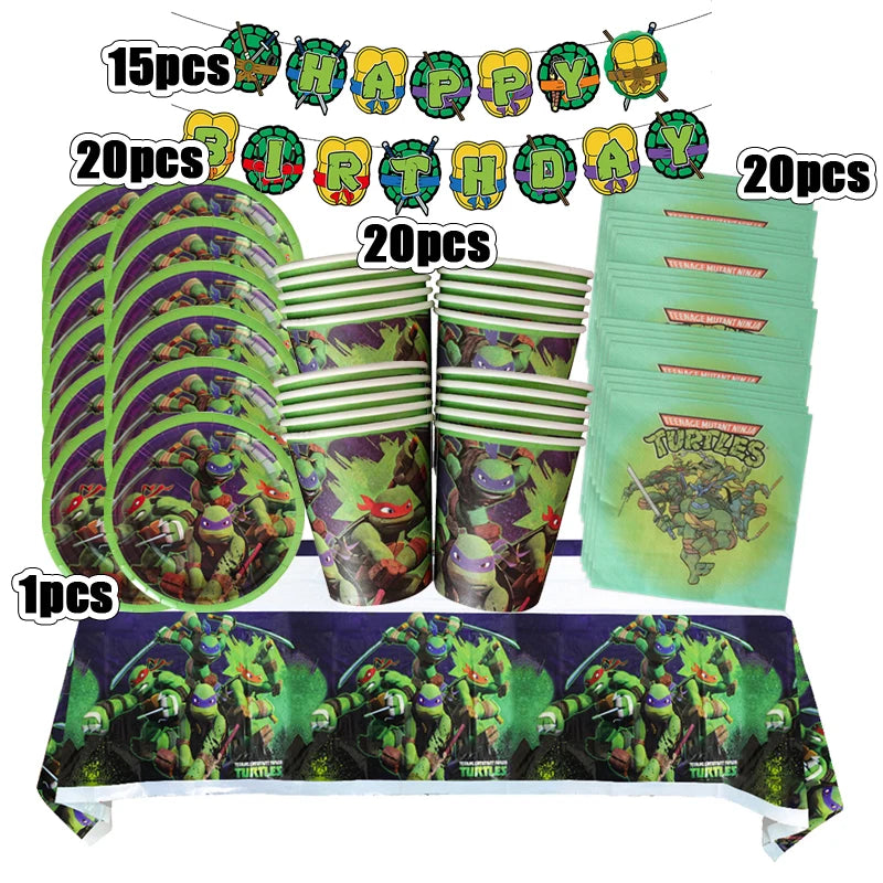 Ninja Turtle Geburtstagsdeko - Festausstattung für Kindergeburtstag mit Lärm-machern, Einweggeschirr und Fotokulisse - Perfektes Party-Set für Jungen und Spielzeug-Geschenk - Dein Shop - dauerhaft günstig!