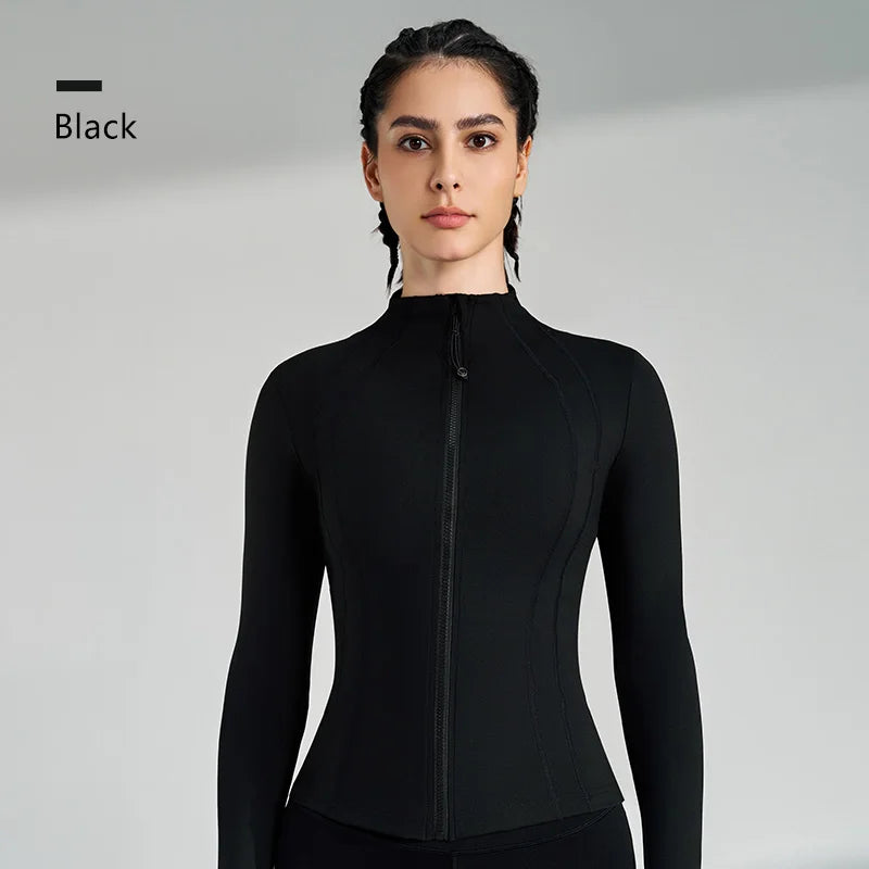 Women's Sports Fitness Zip Long Sleeve Jacket Standing Collar Yoga Running Slim Top Breathable Quick Dry Gym Training Clothes - Dein Shop - dauerhaft günstig!