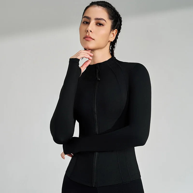 Women's Sports Fitness Zip Long Sleeve Jacket Standing Collar Yoga Running Slim Top Breathable Quick Dry Gym Training Clothes - Dein Shop - dauerhaft günstig!