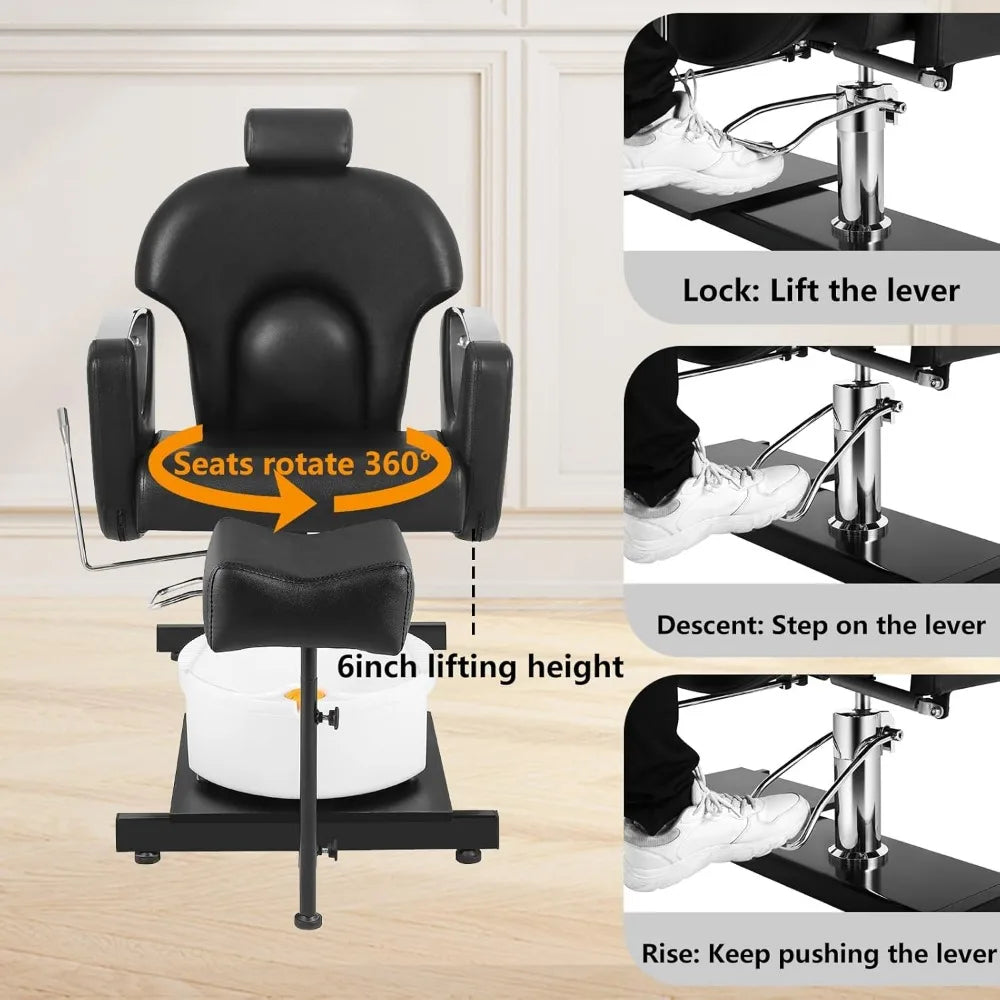 360° Swivel Pedicure Chair with Stool & Massage Foot Bath, Pedicure Station Hydraulic Adjustable Height No Plumbing for Foot - Dein Shop - dauerhaft günstig!