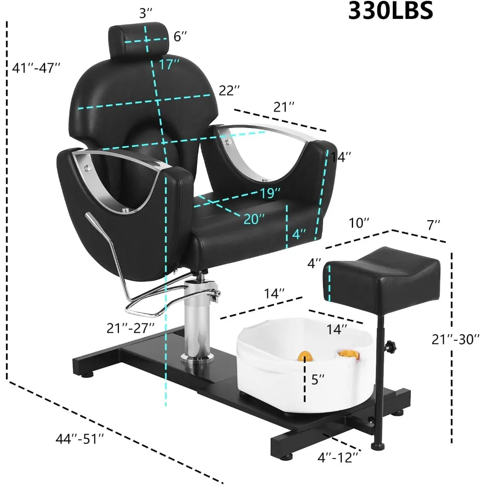 360° Swivel Pedicure Chair with Stool & Massage Foot Bath, Pedicure Station Hydraulic Adjustable Height No Plumbing for Foot - Dein Shop - dauerhaft günstig!