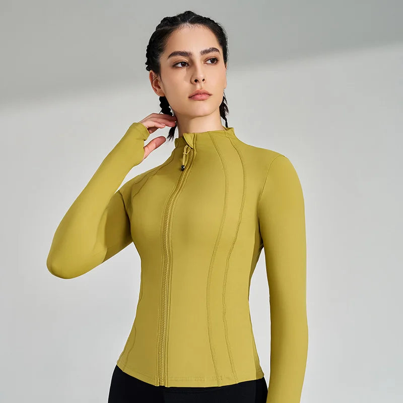 Women's Sports Fitness Zip Long Sleeve Jacket Standing Collar Yoga Running Slim Top Breathable Quick Dry Gym Training Clothes - Dein Shop - dauerhaft günstig!