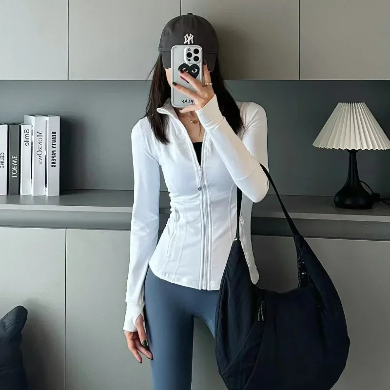 Women Define Long Sleeve Sports Jacket With Pockets High Elastic Fitness Yoga Running Zip Up Jackets Workout Coat Top - Dein Shop - dauerhaft günstig!