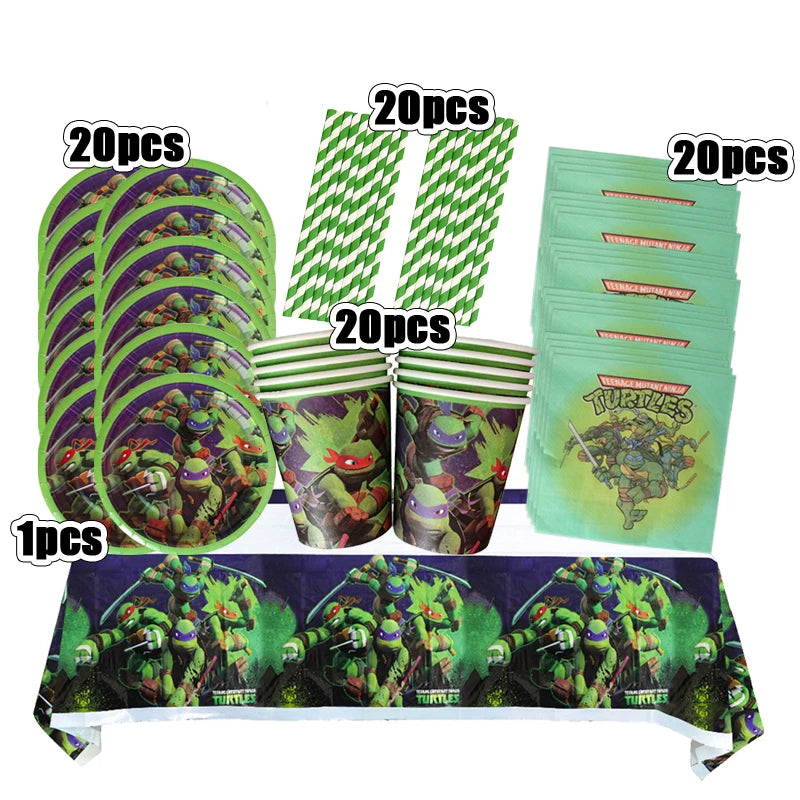 Ninja Turtle Geburtstagsdeko - Festausstattung für Kindergeburtstag mit Lärm-machern, Einweggeschirr und Fotokulisse - Perfektes Party-Set für Jungen und Spielzeug-Geschenk - Dein Shop - dauerhaft günstig!