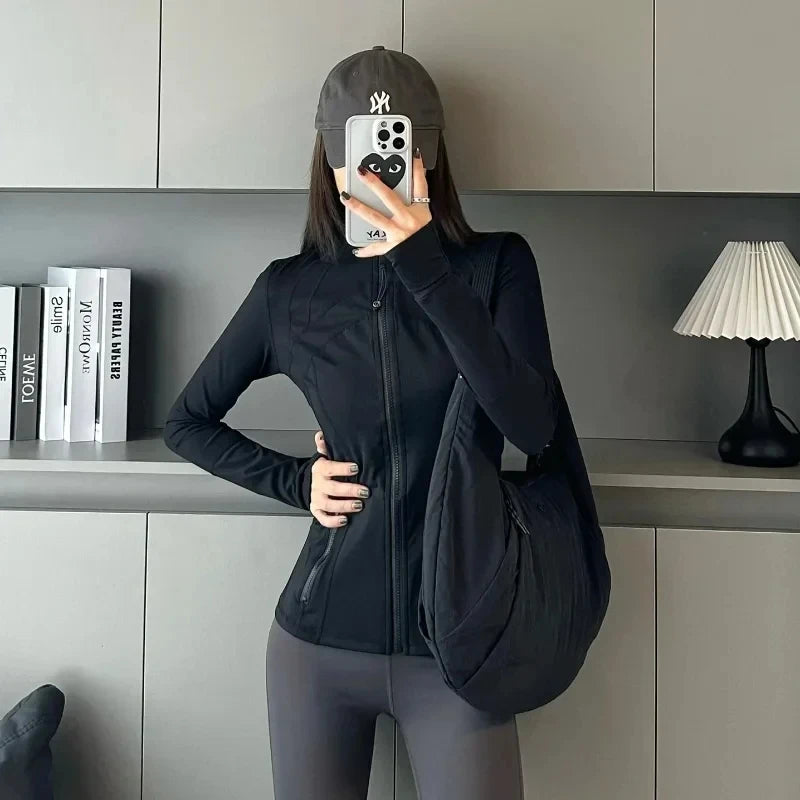 Women Define Long Sleeve Sports Jacket With Pockets High Elastic Fitness Yoga Running Zip Up Jackets Workout Coat Top - Dein Shop - dauerhaft günstig!